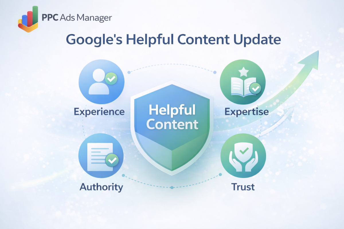 Google’s Helpful Content Update illustration showing EEAT principles and AI content quality standards